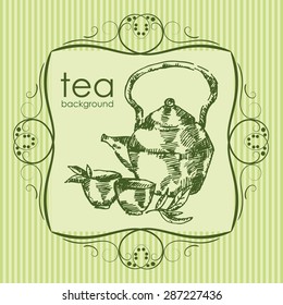 Background with kettle tea. hand drawn.