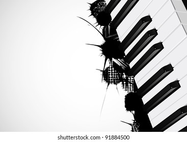 Background with keys from the piano and drops