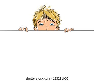 Background with a kid watching over copy space, vector illustration.