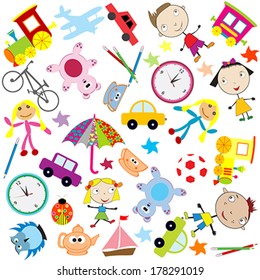 Background for kids with different kind of toys
