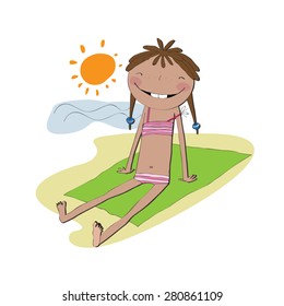 Background for kids with sunbathing girl.