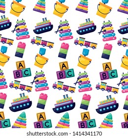 background kids toys boat xylophone bucket train blocks vector illustration