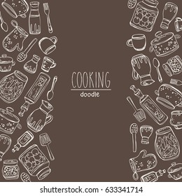 Background with kitchen tools for cooking. hand drawn