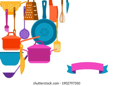 Background with kitchen utensils. Cooking tools for home and restaurant.