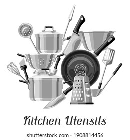 Background with kitchen utensils. Cooking tools for home and restaurant.