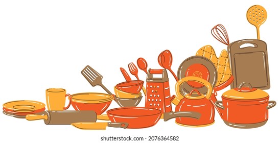 Background with kitchen utensils. Cooking tools for home and restaurant.