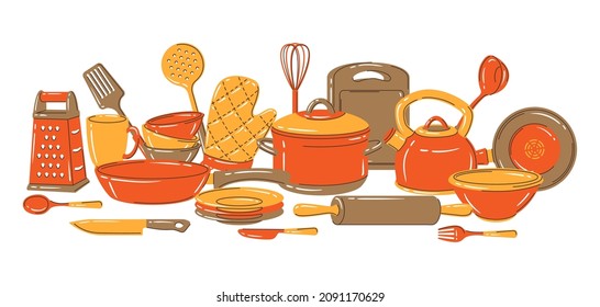 Fondo con utensilios de cocina. Herramientas de cocina para el hogar y el restaurante.