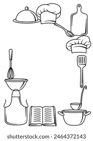 Background with kitchen utensils. Cooking tools for home and restaurant.