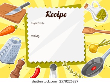 Background with kitchen utensils. Cooking tools for home and recipe items.