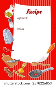 Background with kitchen utensils. Cooking tools for home and recipe items.