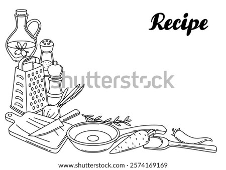 Background with kitchen utensils. Cooking tools for home and recipe items.