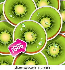 Hintergrund von Kiwi mit dem Pfeil durch Bio-Lebensmittel. Vektorgrafik.