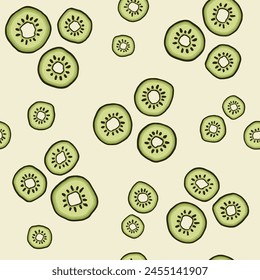 Background with kiwi fruit. Seamless pattern in hand drawn style.