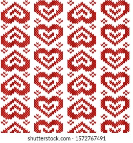 background knitting hearts, red and white color