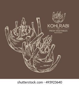 Background with kohlrabi. hand drawn