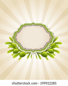 Background with label and green olive branches