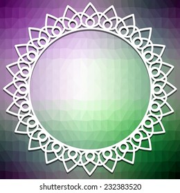 Background with lace frame for own text in purple and green