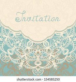 Background with lace. Invitation card.  Retro style. Vector illustration.