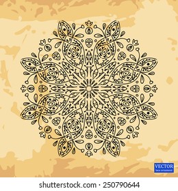 background with lace ornaments. A hand-painted ornament on a coffee background