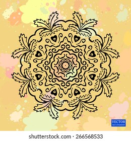 background with lace ornaments. A hand-painted ornament on a color background