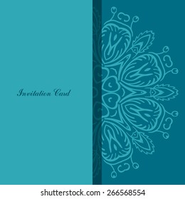 background with lace ornaments. A hand-painted ornament on a blue background.In the style of invitation card.