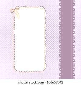 Background with lace ribbon, a pattern of small circles and rectangular frame for text