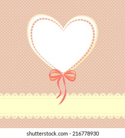  background with lace ribbon, a pattern of small circles and the frame in the shape of a heart 