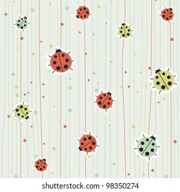 Background with Ladybirds. Vector illustration.