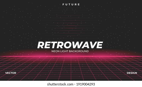 Background Landscape 80s Styled. Synthwave, retrowave, cyber neon with copy space.