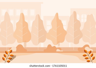 Background of landscape at autumn city street, park. Modern flat colorful vector illustration.