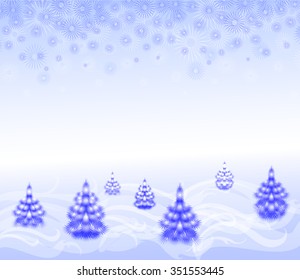 The background: landscape with Christmas trees and snowflakes. EPS10 vector illustration.