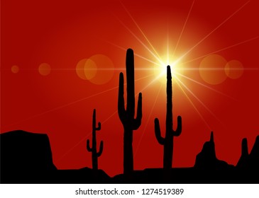 Background of landscape with desert and cactus. 