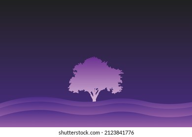 Hintergrund Landschaftsflach-Design mit Baum-Premium-Vektorgrafik