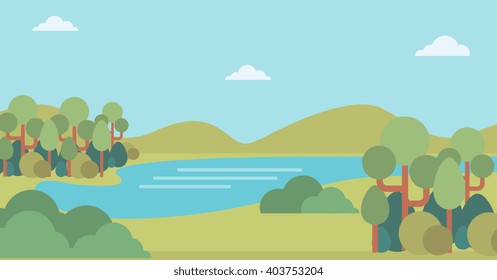 Background of landscape with hills and river.