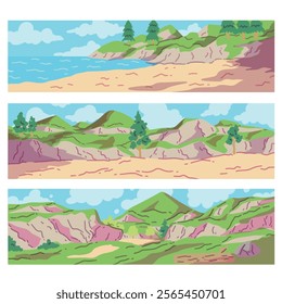 background landscape mountain sea wild vector flat design panorama