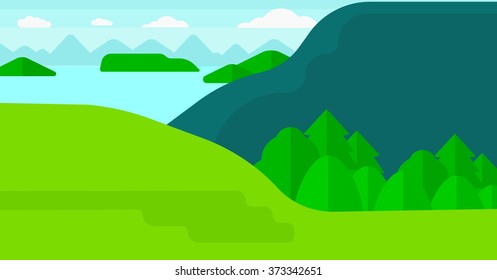 Background of landscape with mountains and lake.