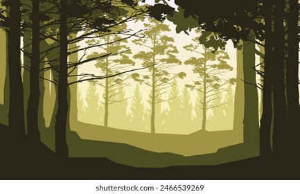 Background with landscape. Summer forest. Tourism and traveling. Vector flat design