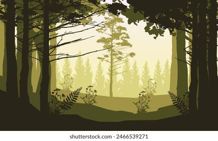 Fondo con paisaje. Bosque de verano. Turismo y viajes. Vector plano diseño