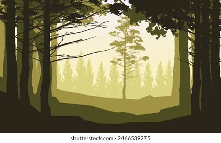 Background with landscape. Summer forest. Tourism and traveling. Vector flat design