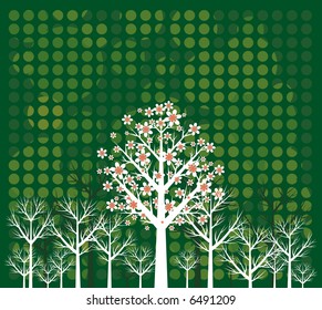 Background of landscape with trees, vector illustration