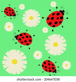 background of large daisies and ladybugs