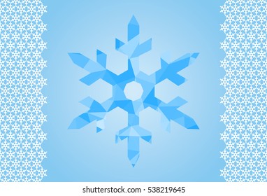 background with a large polygonal snowflakes blue set for scrapbooking