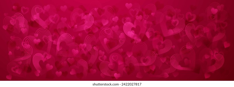 Background of large and small hearts in red and pink colors. Illustration on Valentine Day