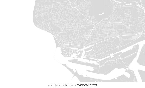 Background Le Havre map, France, white and light grey city poster with roads and water. Widescreen proportion, digital flat design roadmap.