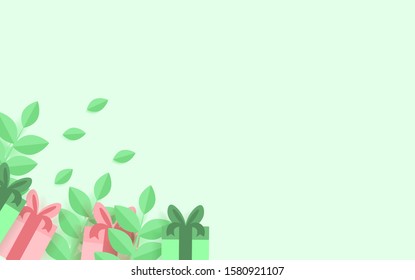 background with leaf and gift decorations. background for a birthday or christmas event.