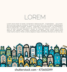 Background for leaflet, brochure. Vector seamless pattern for coloring book. Background with italian houses.  Architecture print.