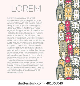 Background for leaflet, brochure. Vector seamless pattern for coloring book. Background with italian houses. Endless zentangle print. Architecture print.