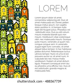 Background for leaflet, brochure. Vector seamless pattern for coloring book. Background with italian houses. Endless zentangle print. Architecture print.