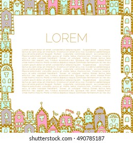 Background for leaflet, brochure. Vector seamless pattern for coloring book. Background with italian houses. Endless zentangle print. Architecture print.