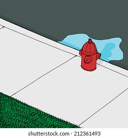 Background with leaky fire hydrant on sidewalk